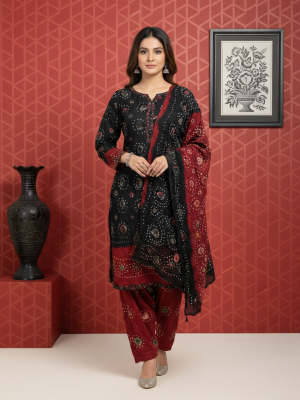 BLACK RED, LINEN 3PC SUIT, FRONT VIEW