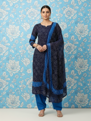 BLUE LIGHT AND DARK, CHIFFON 3PC SUIT, FRONT VIEW