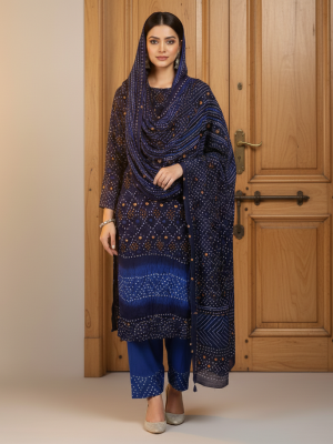 BLUE, LIGHT & DARK, CHIFFON 3PC SUIT, FRONT VIEW