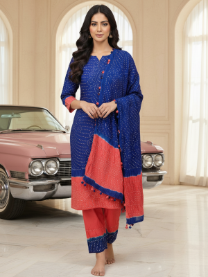 BLUE PINK PREMIUM LINEN 3PC SUIT, FRONT VIEW