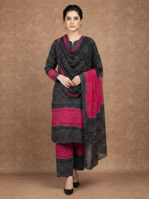 GREY AND PINK CHIFFON 3PC SUIT, FRONT VIEW