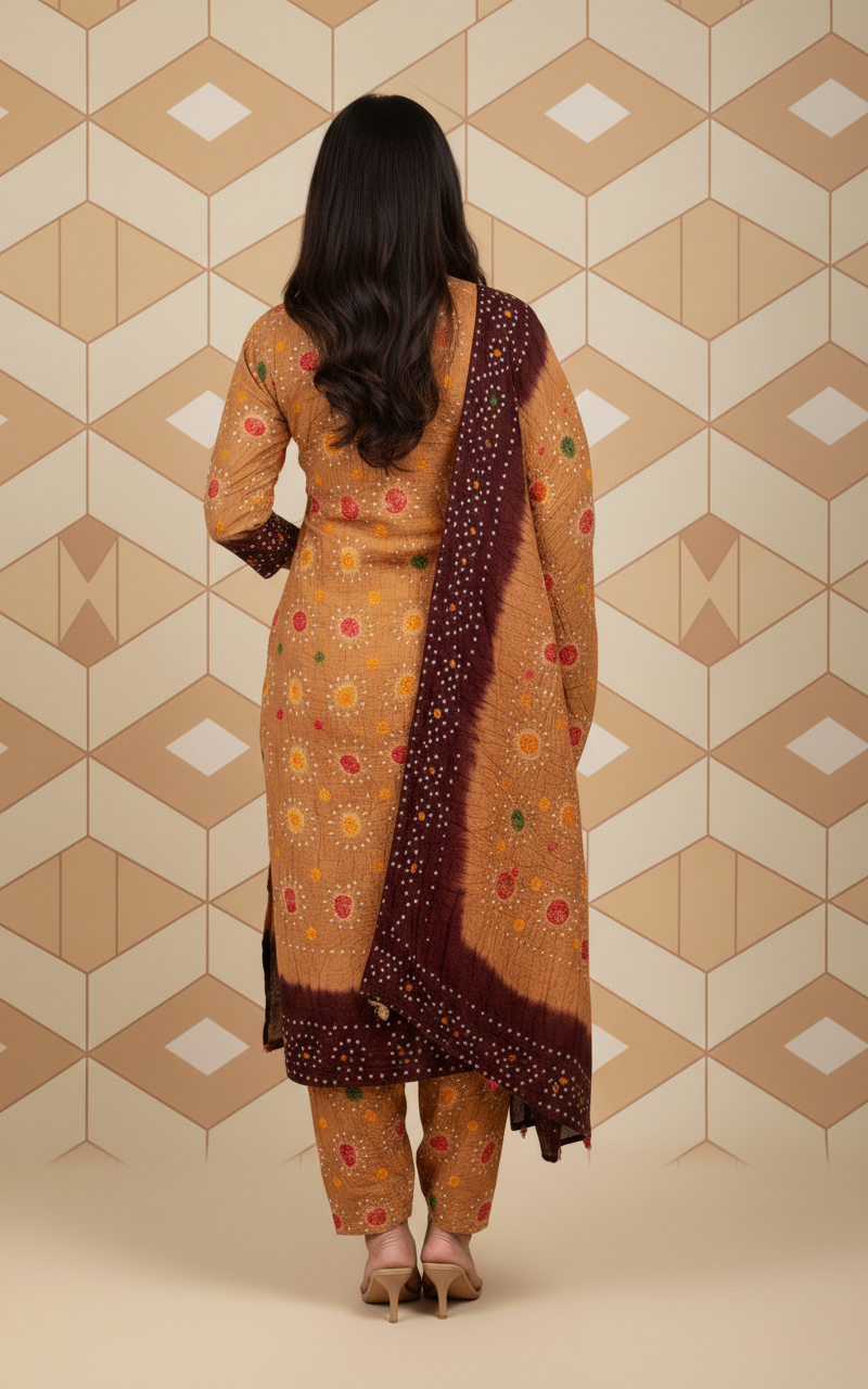 MAROON SKIN, LINEN 3PC SUIT,BACK VIEW