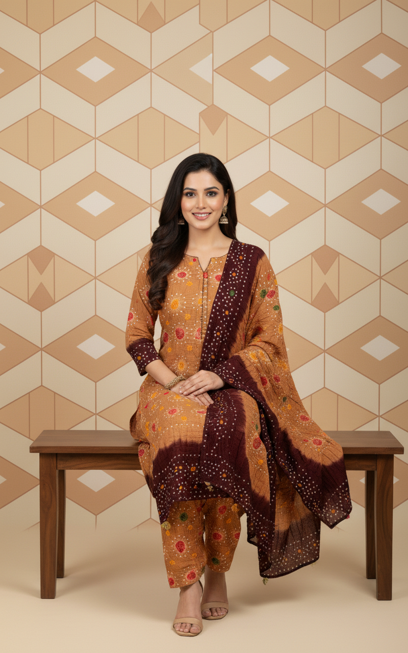 MAROON SKIN, LINEN 3PC SUIT,SITTING VIEW