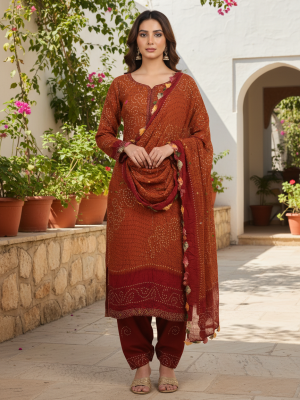 MUSTARD RED, PREMIUM LINEN 3PC SUIT, FRONT VIEW
