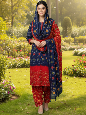 NAVY BLUE , RED LINEN 3PC SUIT, FRONT VIEW