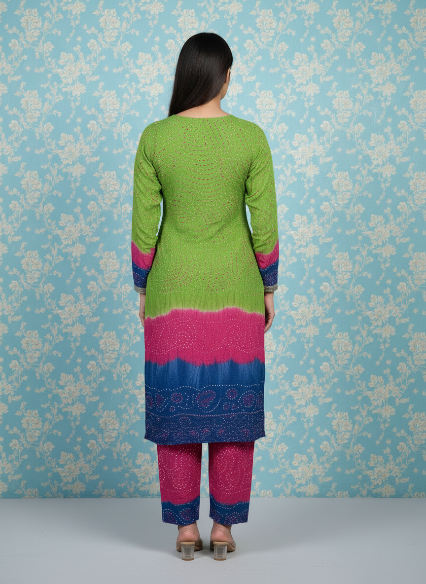 PARROT PINK BLUE PREMIUM LINEN 3PC SUIT, BACK VIEW