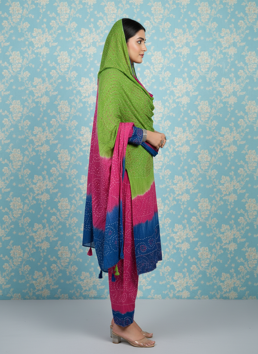 PARROT PINK BLUE PREMIUM LINEN 3PC SUIT, SIDE VIEW