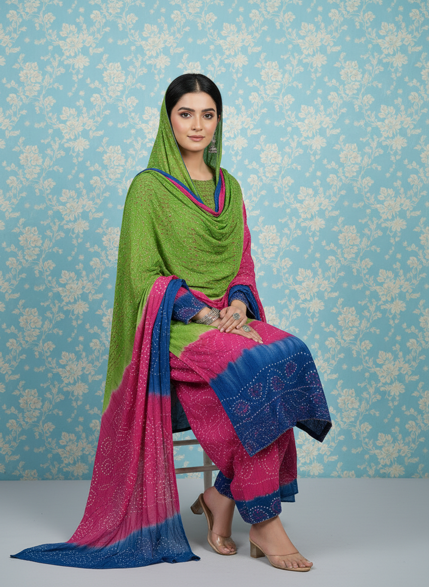 PARROT PINK BLUE PREMIUM LINEN 3PC SUIT, SITTING VIEW