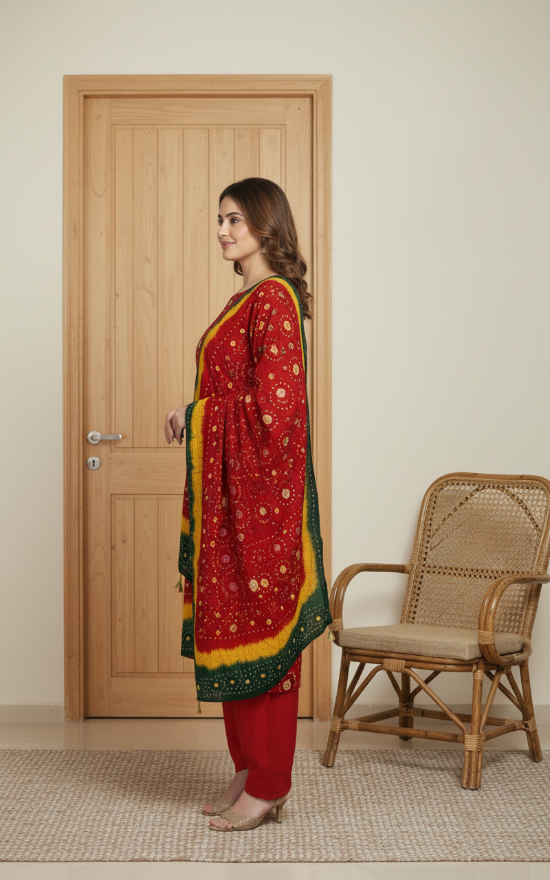 RED, YELLOW , GREEN LINEN 3 PC SUIT, SIDE VIEW