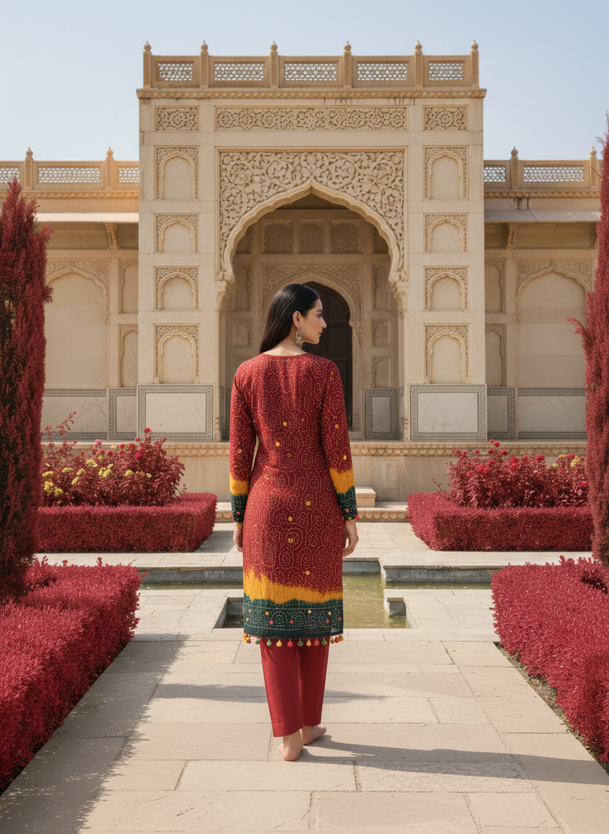 Exclusive Red, Yellow & Green Chiffon 3PC Suit - Luxury Unstitched Ensemble for Women - Image 4