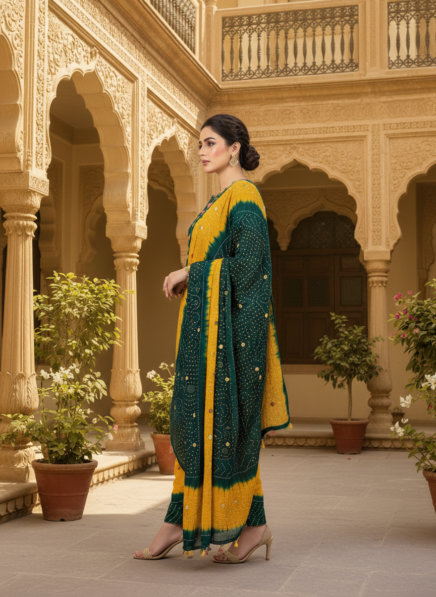 YELLOW GREEN PREMIUM LINEN 3PC SUIT, SIDE VIEW
