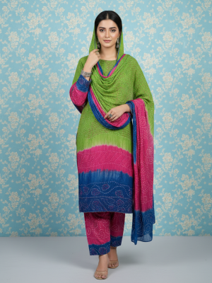 PARROT PINK BLUE PREMIUM LINEN 3PC SUIT, FRONT VIEW