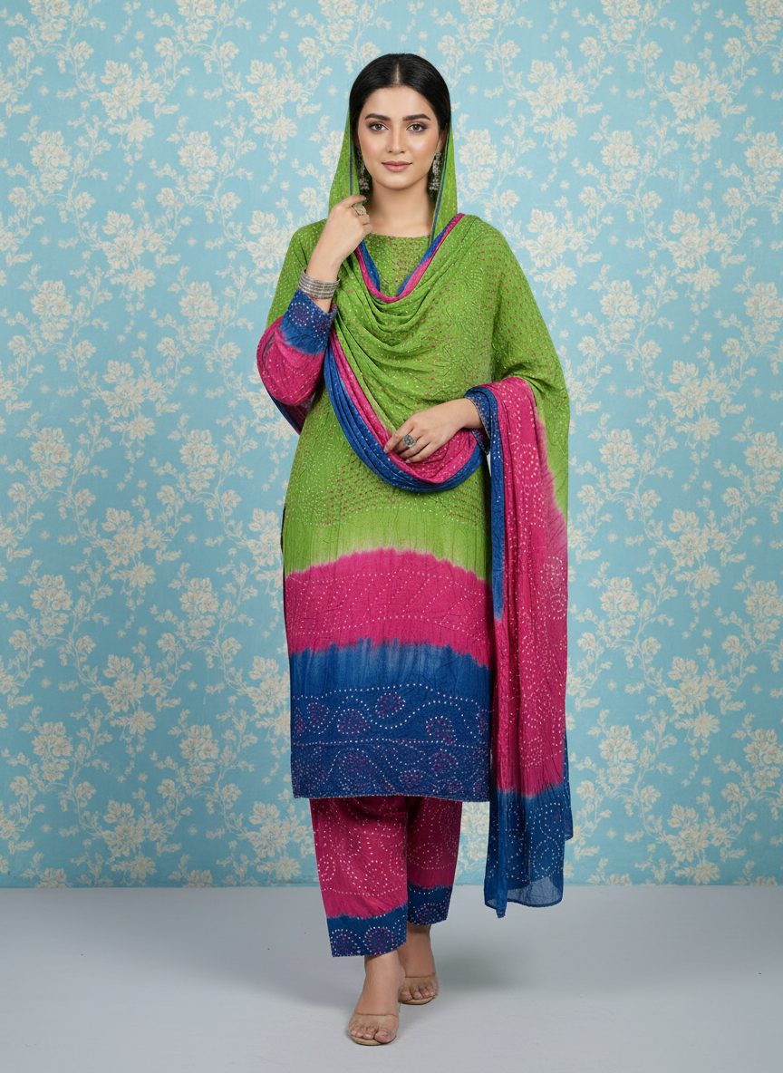 PARROT PINK BLUE PREMIUM LINEN 3PC SUIT, FRONT VIEW