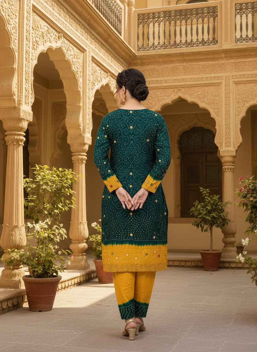 YELLOW GREEN PREMIUM LINEN 3PC SUIT, BACK VIEW