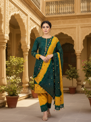 YELLOW GREEN PREMIUM LINEN 3PC SUIT, FRONT VIEW