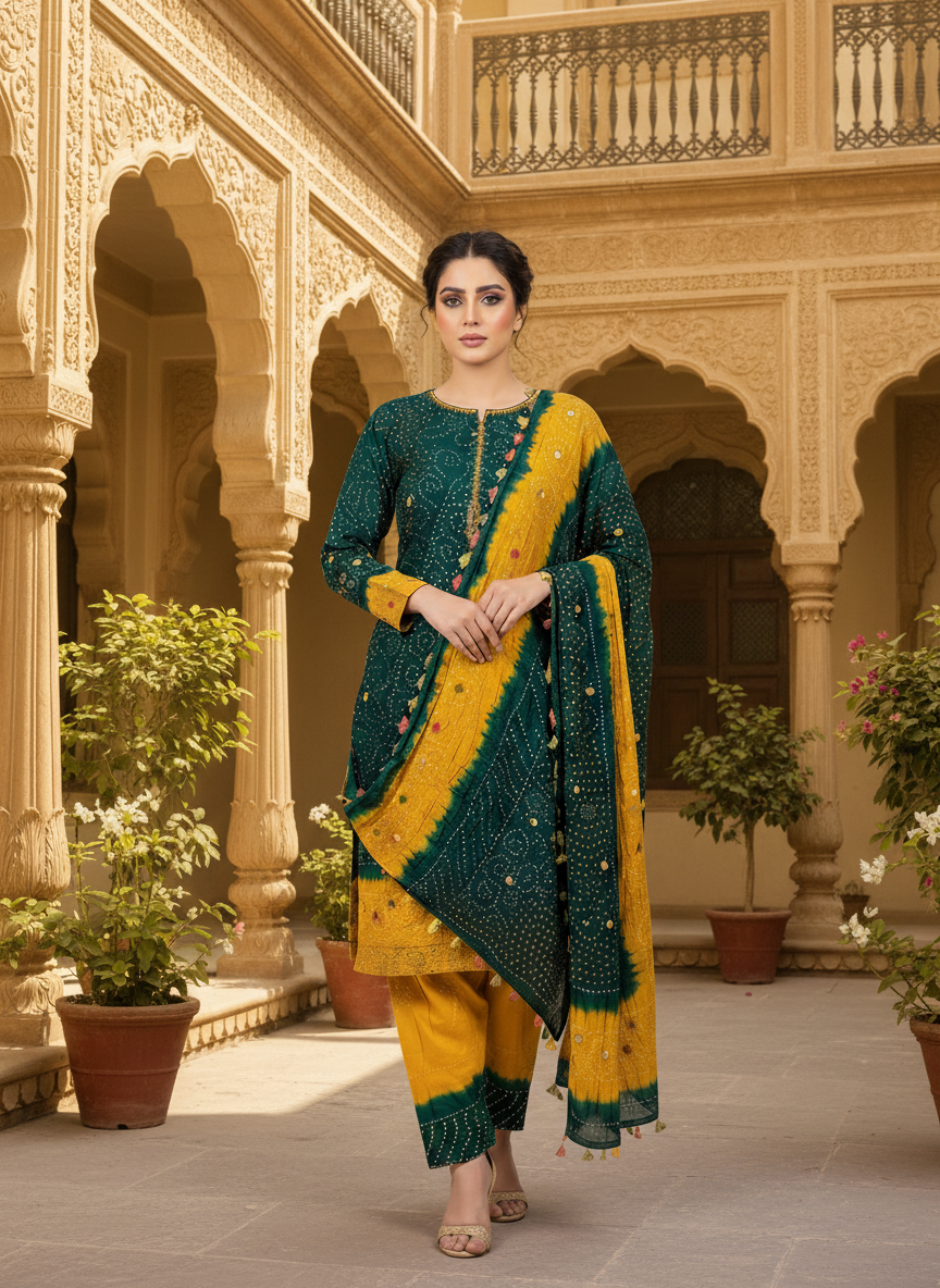 YELLOW GREEN PREMIUM LINEN 3PC SUIT, FRONT VIEW