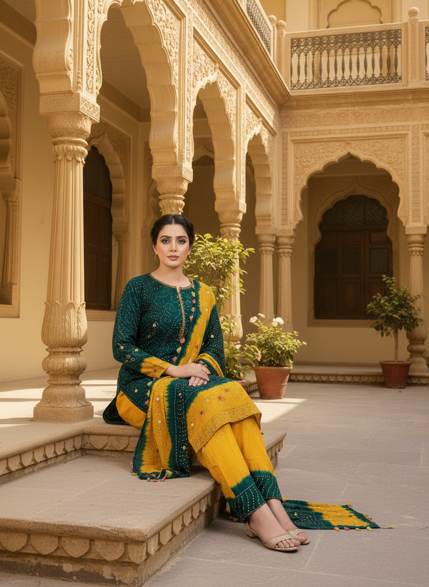 YELLOW GREEN PREMIUM LINEN 3PC SUIT, SITTING VIEW